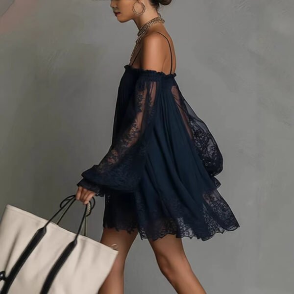 Product image for Boat-Neck Lace Slip Dress
