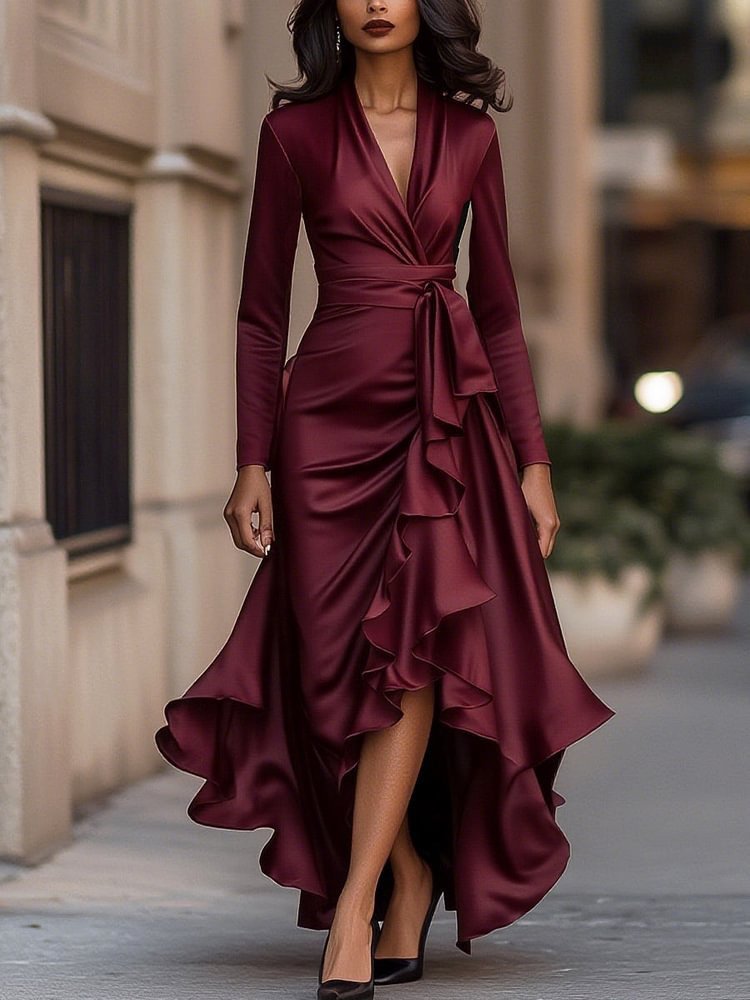 Product image for Waist-Defined Ruffle Hem Dress