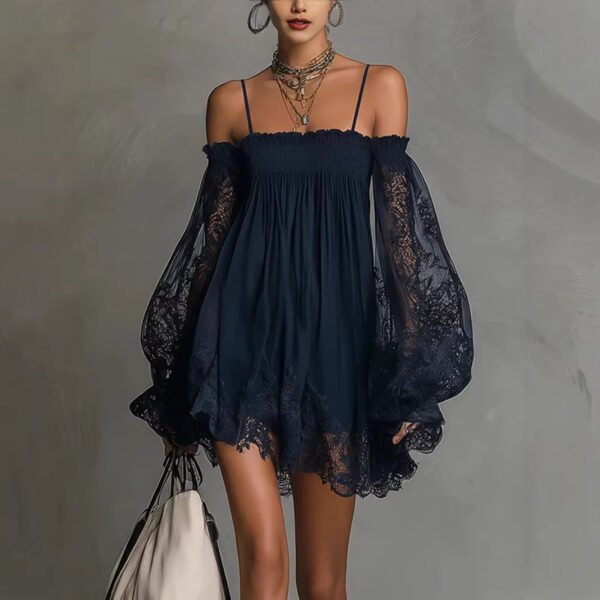 Product image for Boat-Neck Lace Slip Dress