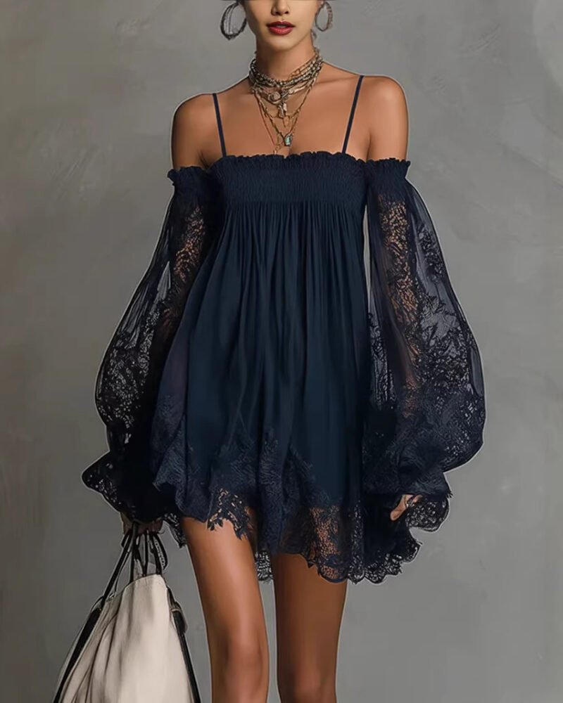 Product image for Boat-Neck Lace Slip Dress
