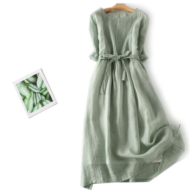 Product image for Retro Cotton-Linen A-Line Dress
