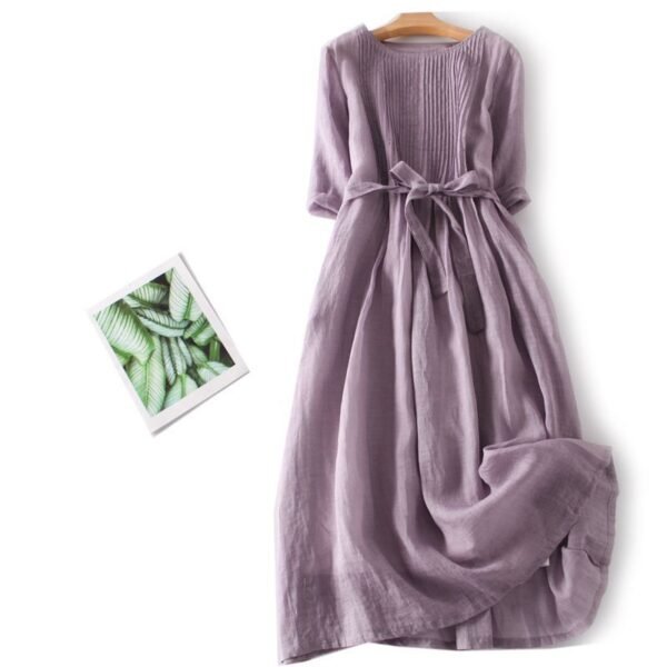 Product image for Retro Cotton-Linen A-Line Dress