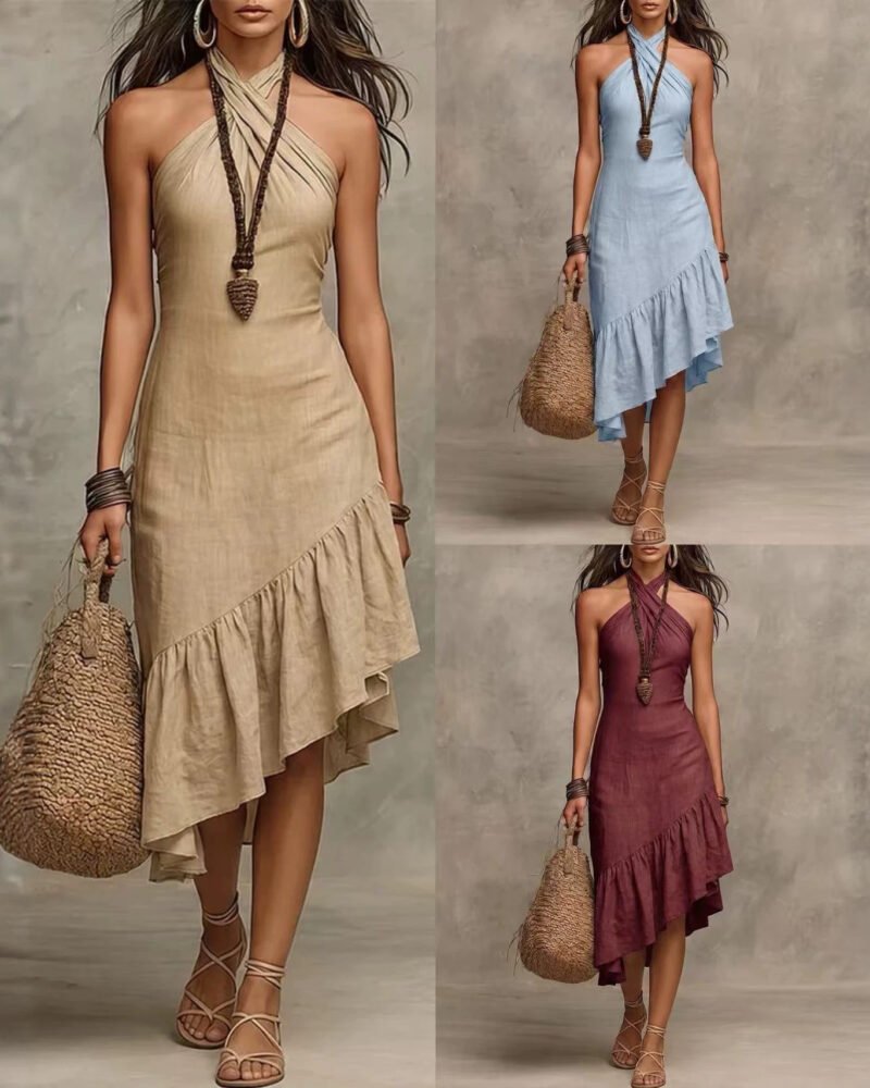 Product image for Halter Solid Sleeveless Dress