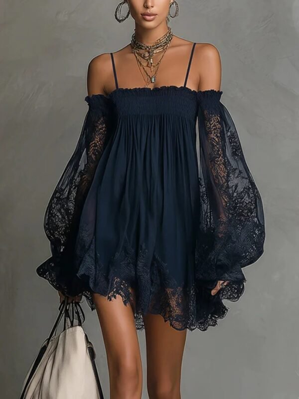 Product image for Boat-Neck Lace Slip Dress