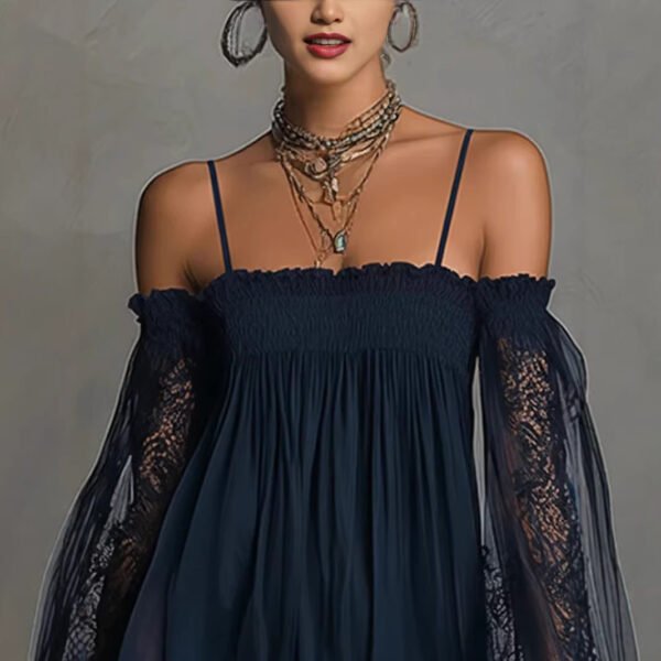 Product image for Boat-Neck Lace Slip Dress