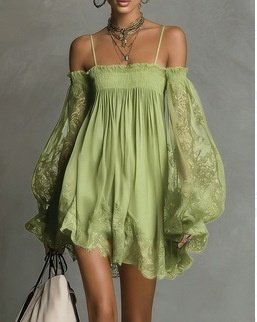 Product image for Boat-Neck Lace Slip Dress